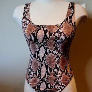 Wild Style Brown Snake Print V-Neck Bodysuit